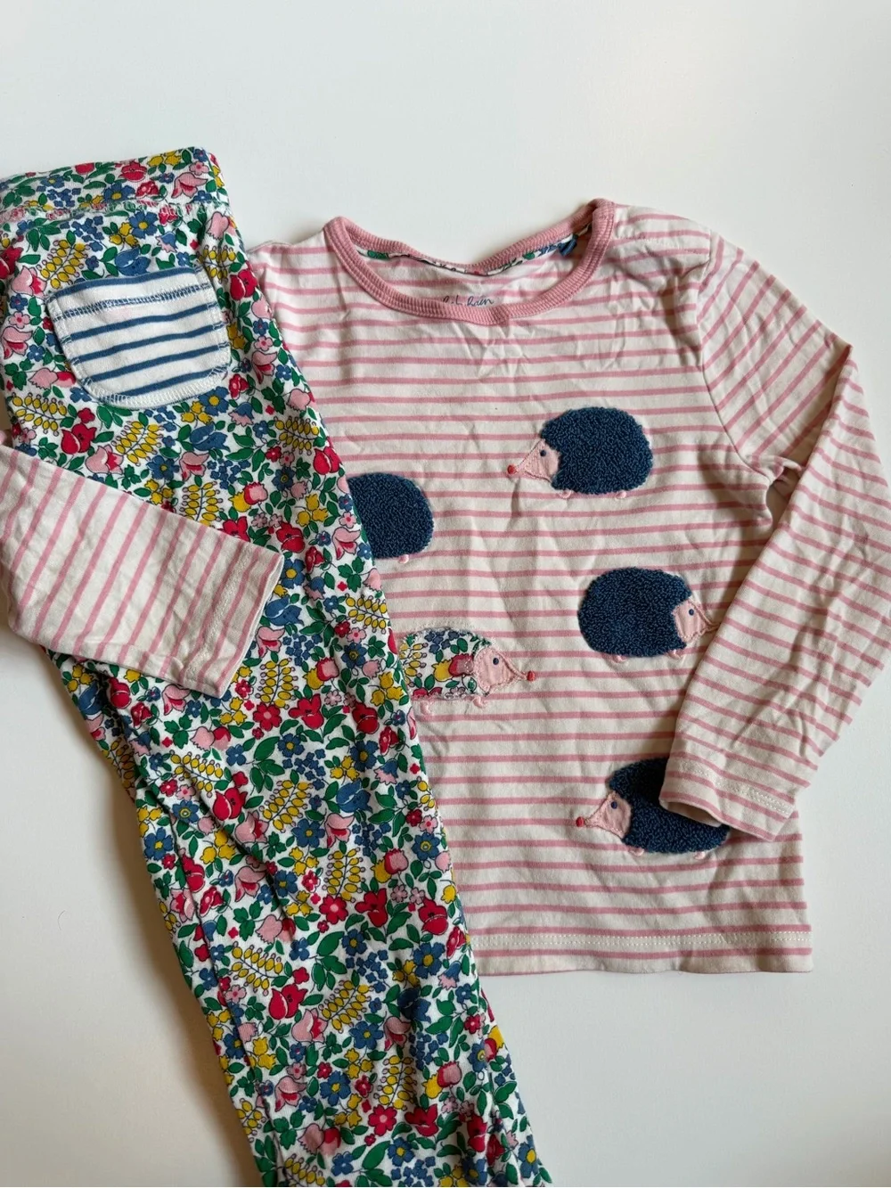 Baby Boden Pink Striped Set with Hedgehog Appliques